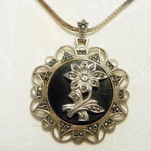 Antique/Vintage KD Silver, Onyx, Marcasite pendant